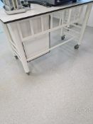 Scientific Trespa lab bench with cupboards / 3 drawer unit white frame and white Trespa top (new