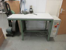 Unbranded single brass pneumatic corner machine & work bench Bench size: 1.2m x 600mm Please note; A