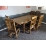 Dark wood dining table, 2000 x 920 x 790mm, with six matching chairs
