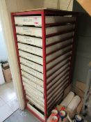 Metal framed fifteen tray storage rack