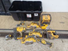 Assorted Dewalt power tools. 3x DCP580 Sanders, 1x Digital radio, 1x DCS355 router, 1x DCH243 hammer