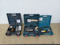 Assorted Power tools, Bosch GHO 26-82 professional planer, Bosch GKF 100v palm router, Makita jig sa