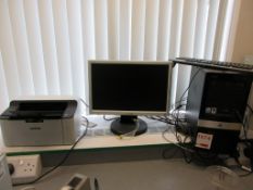 HP Compaq Pentium computer system, Hanns-G flat screen monitor and Brother HL-1110 printer, keyboard