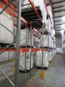 Nine bays of boltless adjustable pallet racking 2.8m x 900 x height 6m, with wire shelving and