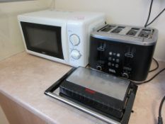 Igenix microwave, Morphy Richards 4 slice toaster, Tower sandwich toaster