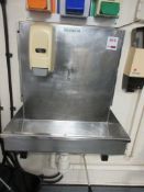 Stainless steel knee operated single station wall mounted sink, 600 x 400mm