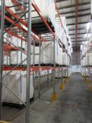 Nine bays of boltless adjustable pallet racking 2.8m x 900 x height 6m, with wire shelving and