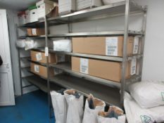 Two bays of stainless steel 6-shelf racking, 3040 x 560 x height 2m (excluding contents)