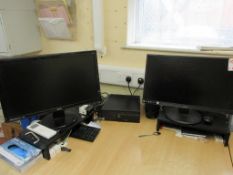 Dell Optiplex 3070 Core i5 desktop computer with 1 x Benq and 1 x Prolite flat screen monitors, 2