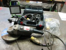 Assorted hand tools to include, Bosch GBH-2-1812 SDS drill, 110v, - Bosch GWS21-230H angle