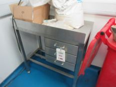 Stainless steel workbench with 3 x under drawers and upstand 900 x 600 x height 920mm