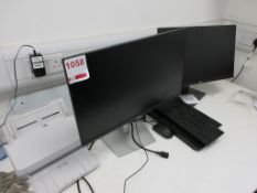 Three Dell flat screen monitors, 4 x keyboards, 2 x mice, 1 x Fujitsu SP-1120N printer