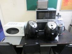 Three various microwaves, 2 x Haden air fryers, Cookworks chopper, blender, kettle