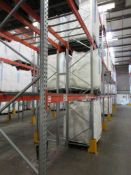 Nine bays of boltless adjustable pallet racking 2.8m x 900 x height 6m, with wire shelving and