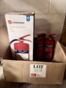 3 x various fire extinguishers (all unused, one boxed)