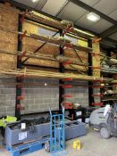 8 bays  (3 racks) of single sided cantilever racking, Approx. 5m high, Bay width 2m, 1m depth.