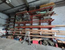 4 Bays (1 rack)of heavy duty single sided cantilever racking. Approx 5m high, 1.6m depth depth 1.2m