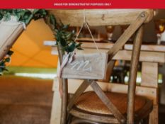 117 x Rustic oak cross back chairs, with weave rattan seat pad