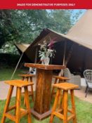 2 - Reclaimed wooden poseur/bar tables, with 4 - reclaimed wooden stools