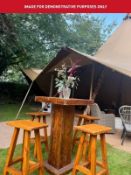 2 - Reclaimed wooden poseur/bar tables, with 4 - reclaimed wooden stools