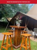 2 - Reclaimed wooden poseur/bar tables, with 4 - reclaimed wooden stools