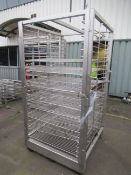 Stainless steel six wheel mobile food processing storage trolley with a qty of stainless steel mesh
