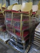 Approx. 20 Wooden Chairs with Red Leather Effect Seat. Please note there is a £10 plus VAT Lif Out F