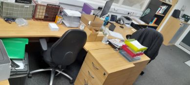 Two laminate workstations, two pedestals & two office chairs