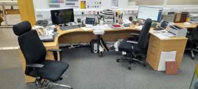 Two laminate workstations, two pedestals & two office chairs