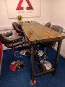 Timber-topped steel framed high-level meeting table 1800mm x 645mm, 1100mm(h)