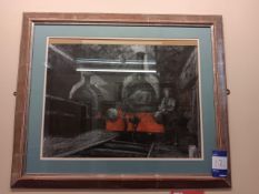 Artwork depicting steam trains