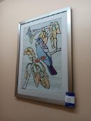 1 x Upholstered bird artwork, 1 x boat scene artwork