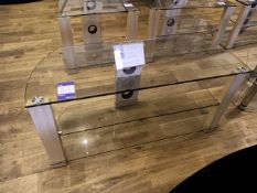 4 x TNW Vision TV stands in light oak with glass shelves, model no. 1050, 600, 800, 1200