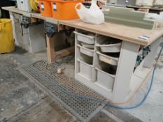 Fabricated Work Table with 2 x Record Vices (Approx. 3000 x 1115) (Contents not included)