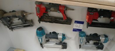 5 x Assorted Pneumatic Staplers, including Makita, Tacwise, Clarke, and Rapesco