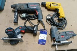 Assortment of Power Tools, including Bosch Drill, Dewalt Drill, Bosch Jigsaw, and Bosch Mini