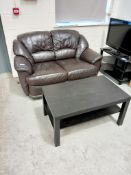 Brown Leather Sofa with Coffee Table