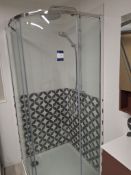 Matri corner shower cubicle with sliding door, resin tray & Aqualisa double shower unit