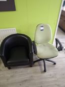 Black vinyl tub chair & office chair
