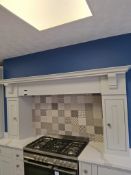 Light grey painted kitchen display comprising 1500 base run, 800 cupboard with drawers over, 2 x 200