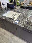 2040 x 1200mm island fitted butler sink & tap, Siemens S16P15 integrated dishwasher, waste bin unit,