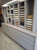 J Handle cashmere high gloss painted 9 drawer base unit 2750 x 500mm with matching display unit