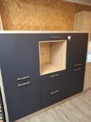 Deep blue matt finish wall midi unit fitted integral fridge appliance housing midi double cupboard