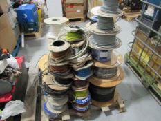 Quantity assorted electric cable to pallet – pallet not included. Located in Corby
