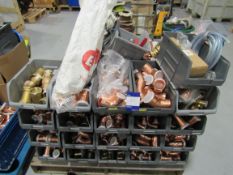 Large quantity assorted copper fittings and stock to pallet – pallet not included. Located in Corby