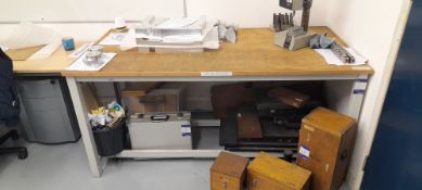 Steel framed bench, 2 desks & 2 chairs