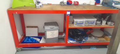 Mobile steel bench 8’ x 2’ (excludes contents)