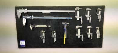 Tool board with caliper gauges, micrometers & depth gauge