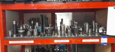 Contents of shelf to include various boring bars, u-drills, morse tapers & insert cutters
