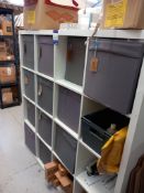 White Laminate Shelving Unit and Contents including: tools, elf ears and 2x Boxes of Adult and